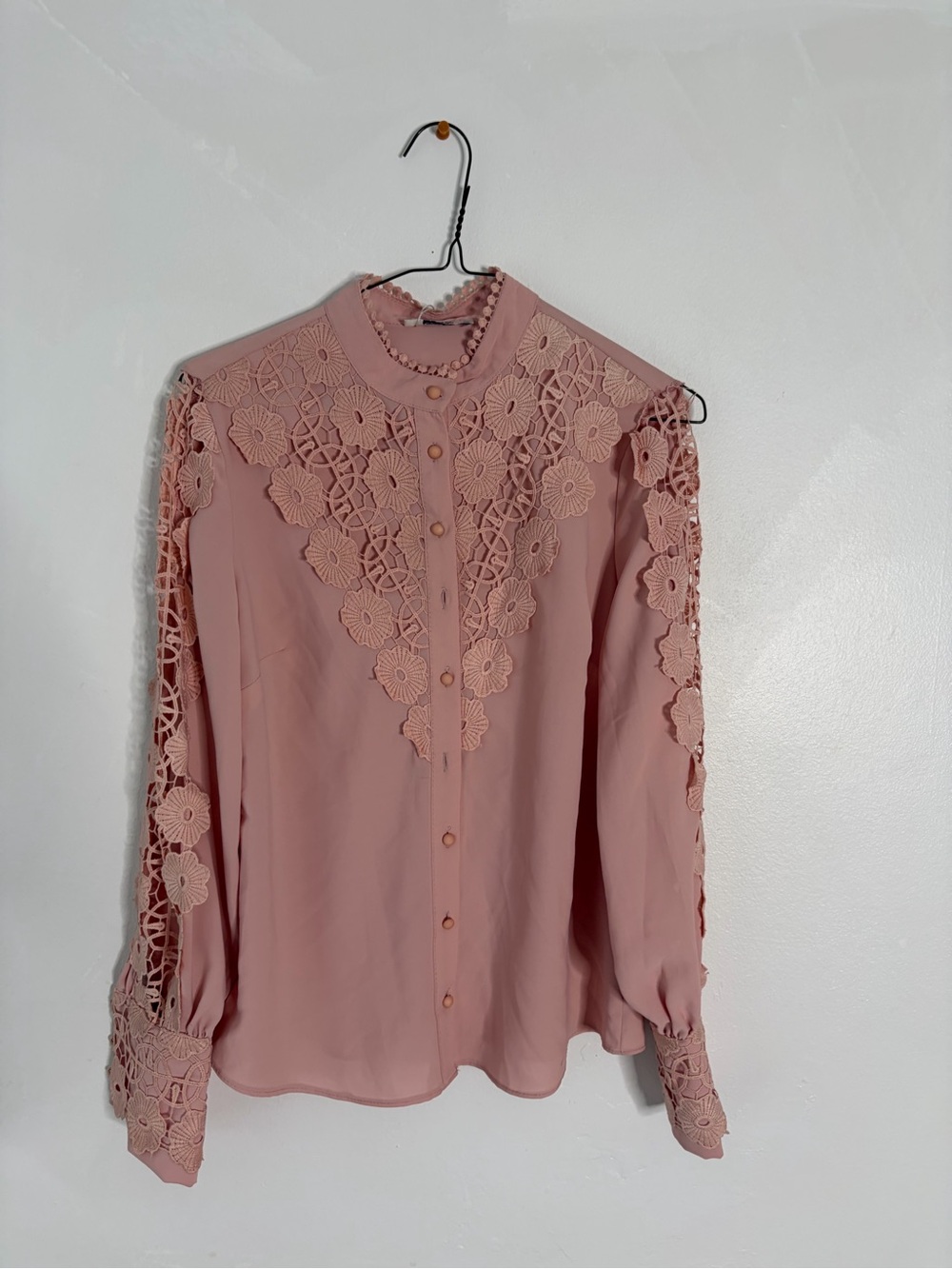 Pink Floral Lace Mock-Neck Blouse with Unbranded/16x24in/ S size